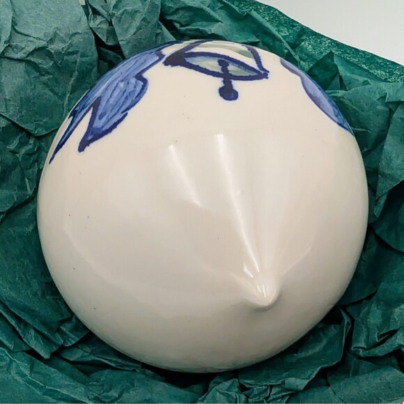 Great Bay Pottery Handmade Christmas Ornament Porcelain Bulb Blue White Bow Bell - Picture 8 of 12